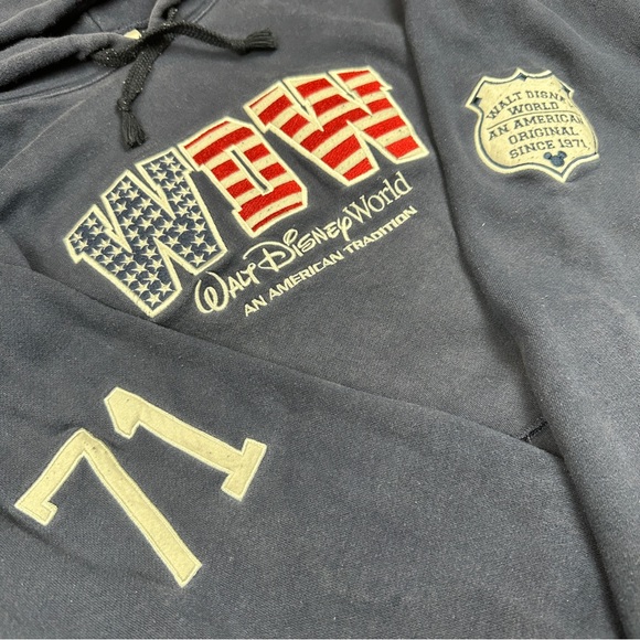 (XXL) Walt Disney World 1971 Y2K Red White Blue Mickey Embroidered Hoodie Men’s - Picture 5 of 6